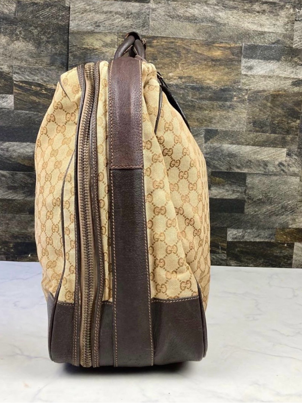 Gucci Brown Monogram Canvas Duffel with Dark Brown Leather Trim - Picture 10 of 11